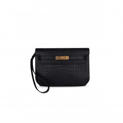 HERMÈS MASTER KELLY DEPECHES 25 MISSISSIPPIENSIS ALLIGATOR MATTE NOIR GOLD HARDWARE (25*20*4cm) 